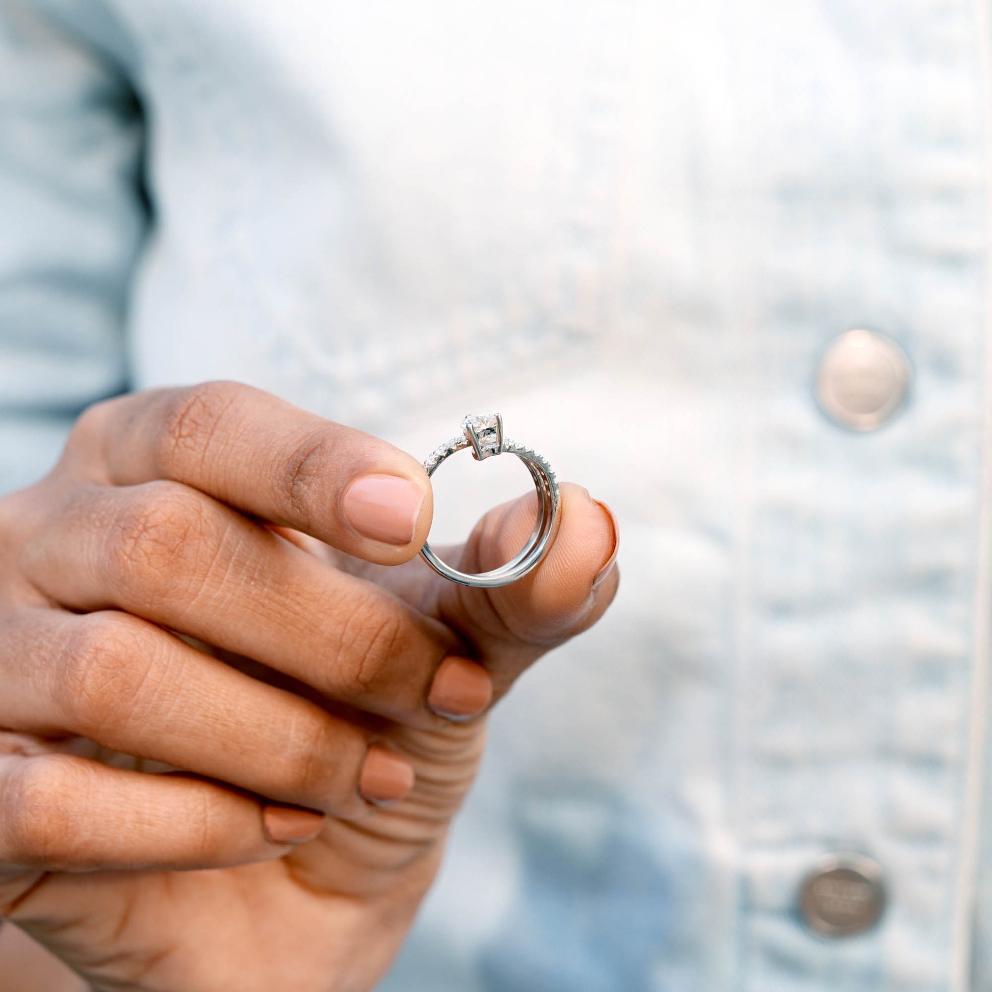 Heart, Round Cut Colorless Engagement Ring