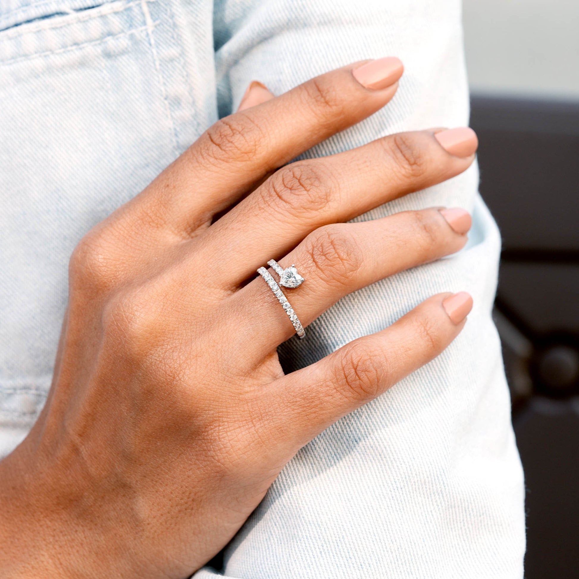 Heart, Round Cut Colorless Engagement Ring