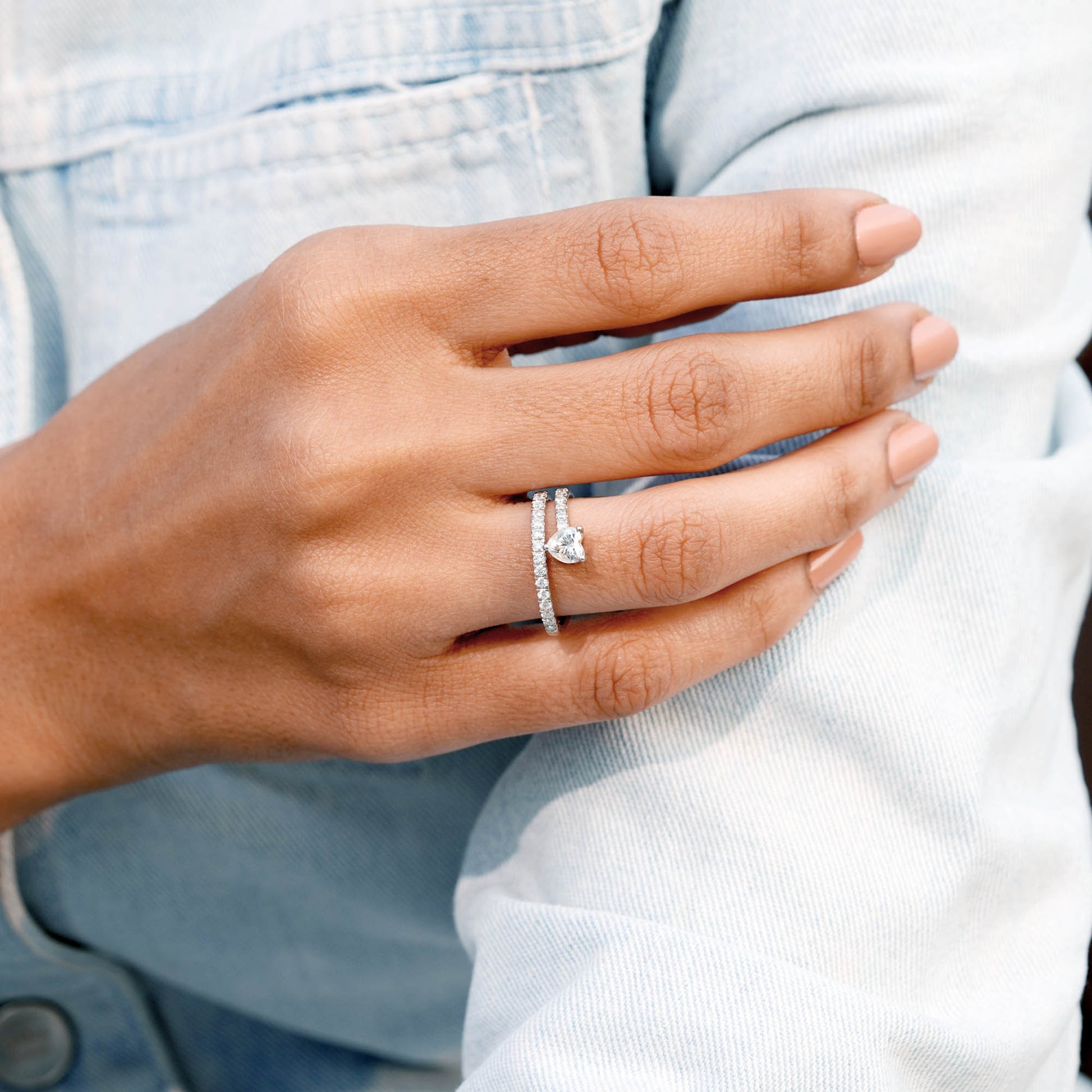 Heart, Round Cut Colorless Engagement Ring