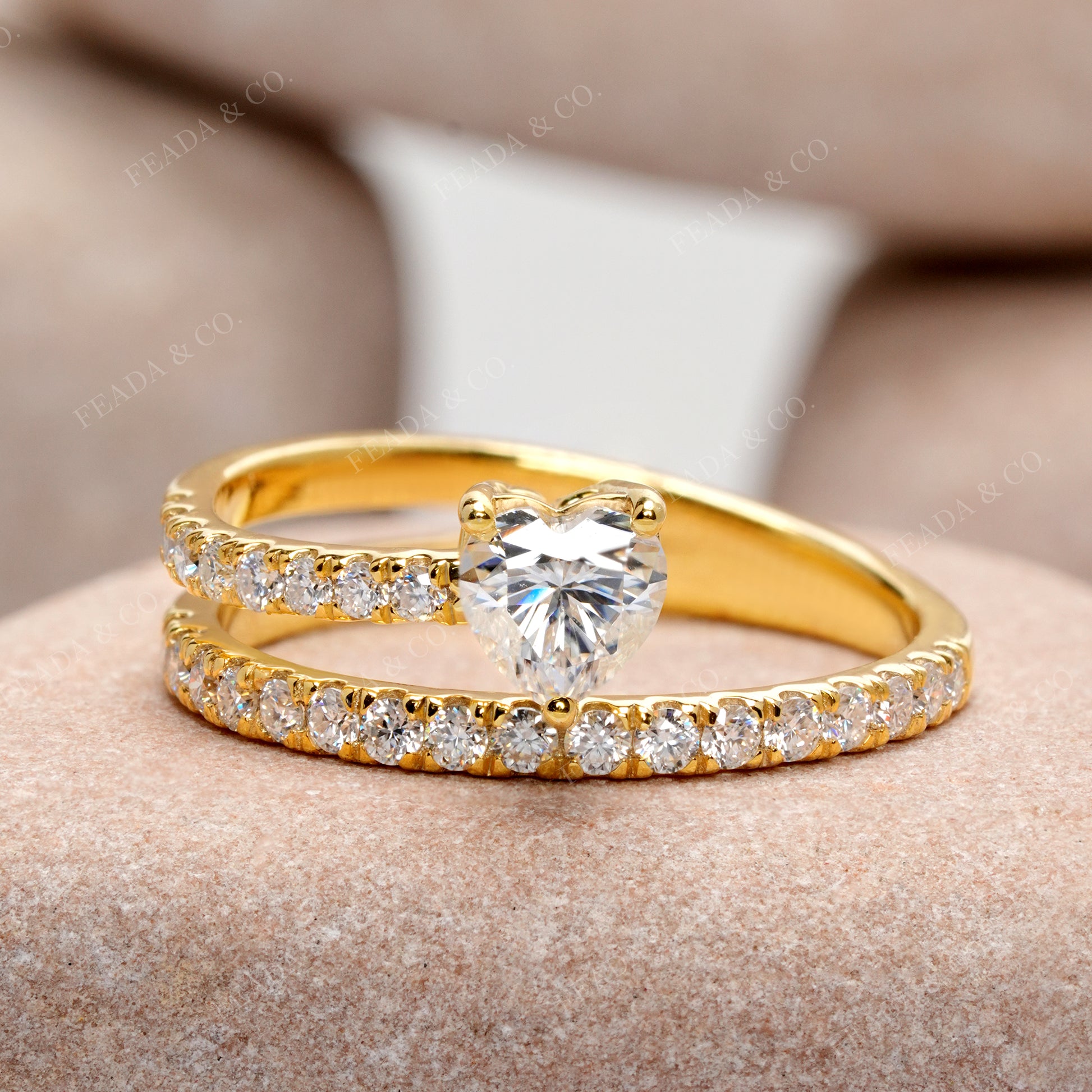 Heart, Round Cut Colorless Engagement Ring