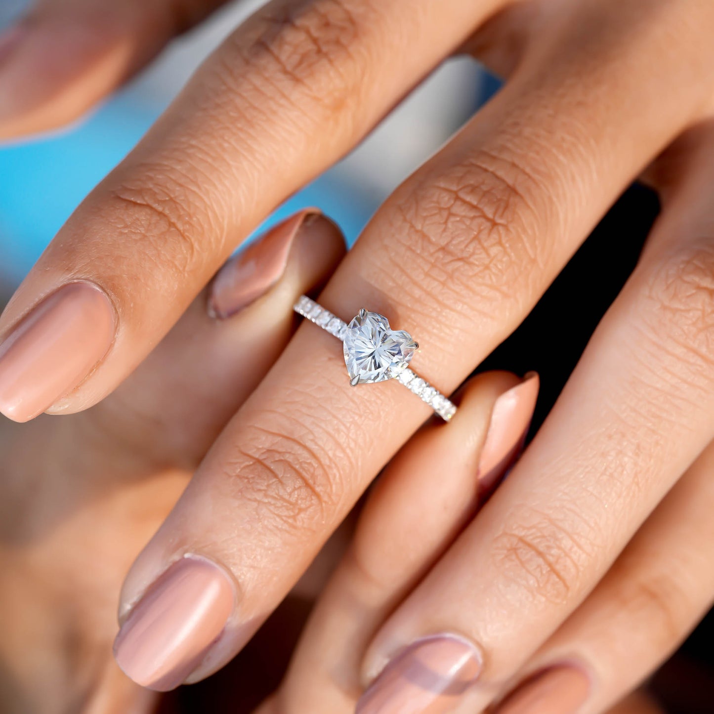 Round, Heart Cut Colorless Engagement Ring