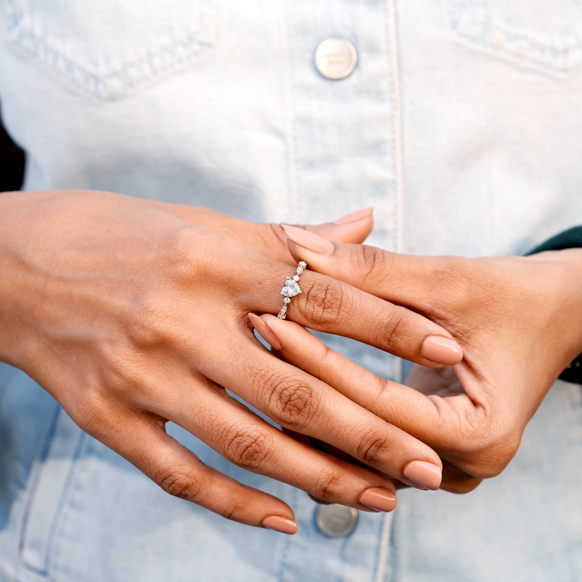 Round, Heart Cut Colorless Engagement Ring