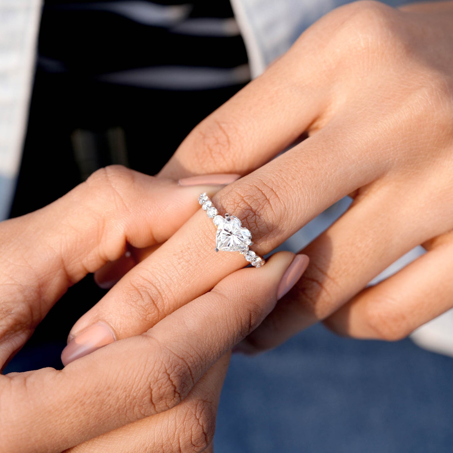 Round, Heart Cut Colorless Engagement Ring