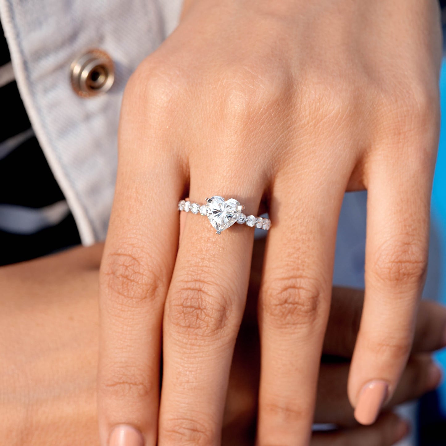 Round, Heart Cut Colorless Engagement Ring