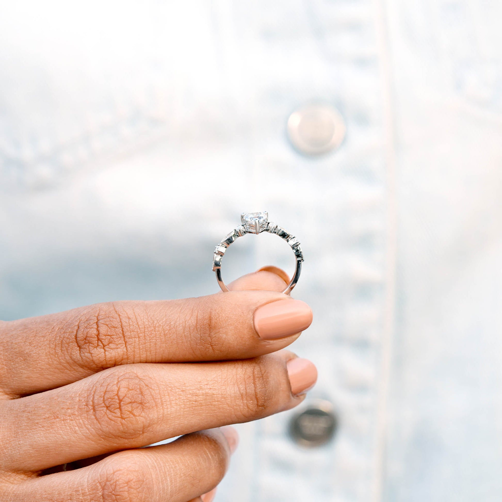 Round, Heart Cut Colorless Engagement Ring