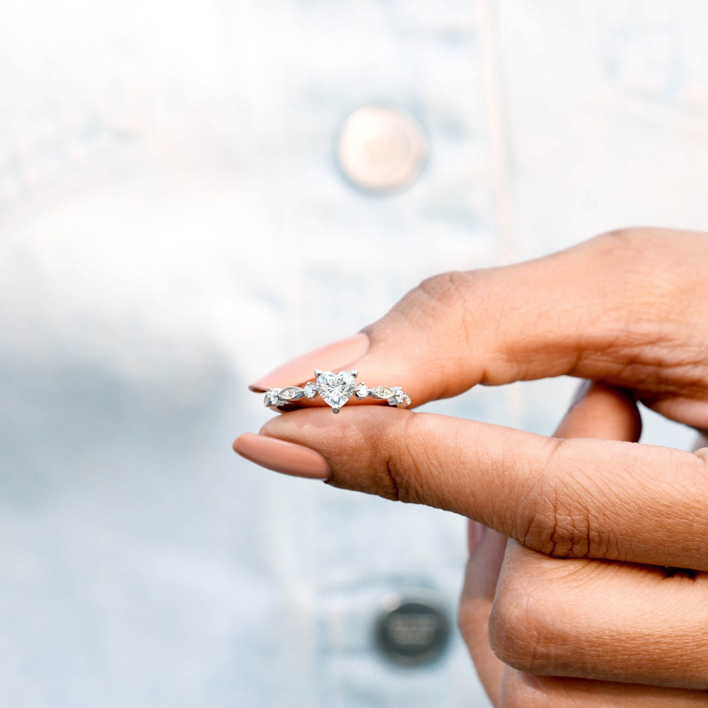 Round, Heart Cut Colorless Engagement Ring