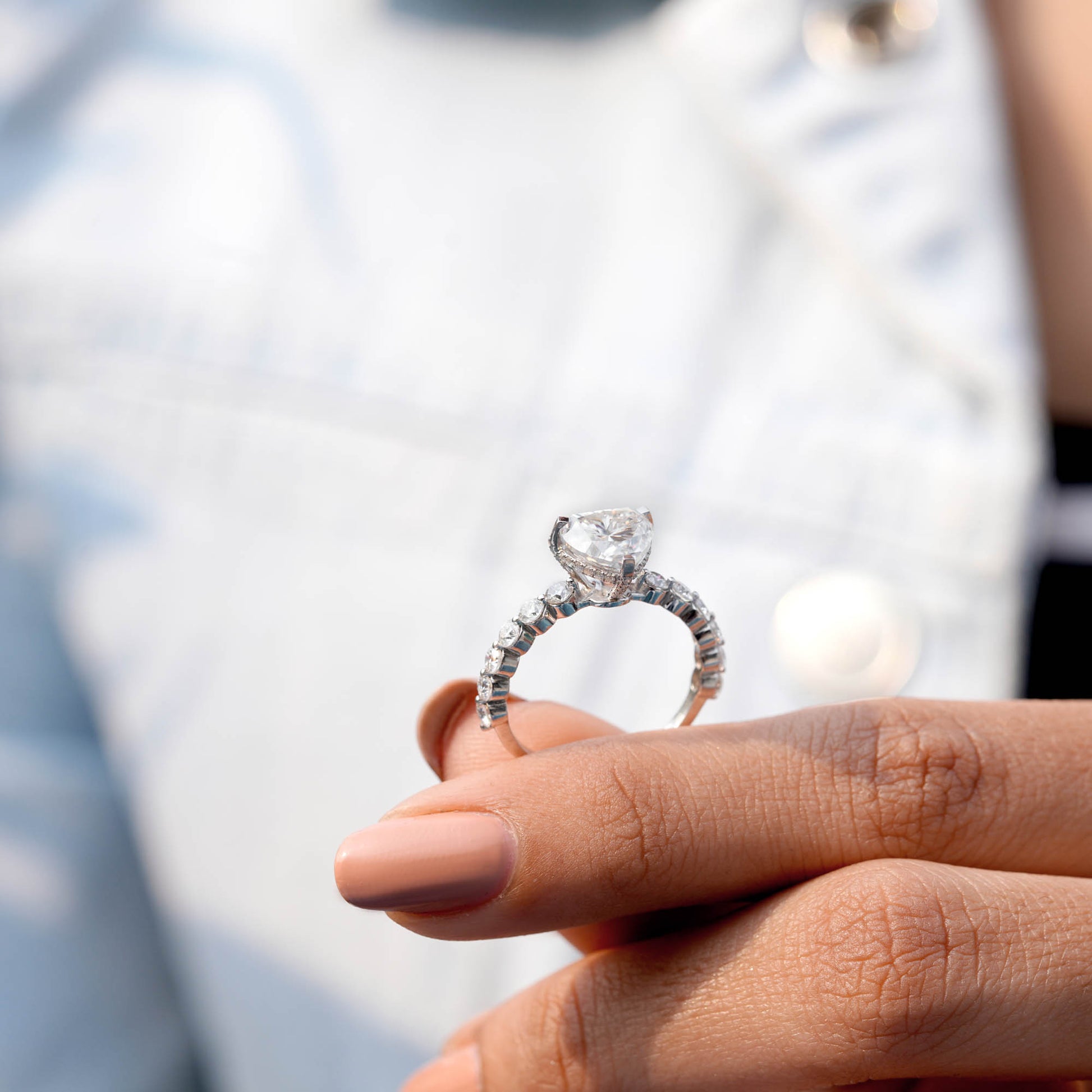 Round, Heart Cut Colorless Engagement Ring