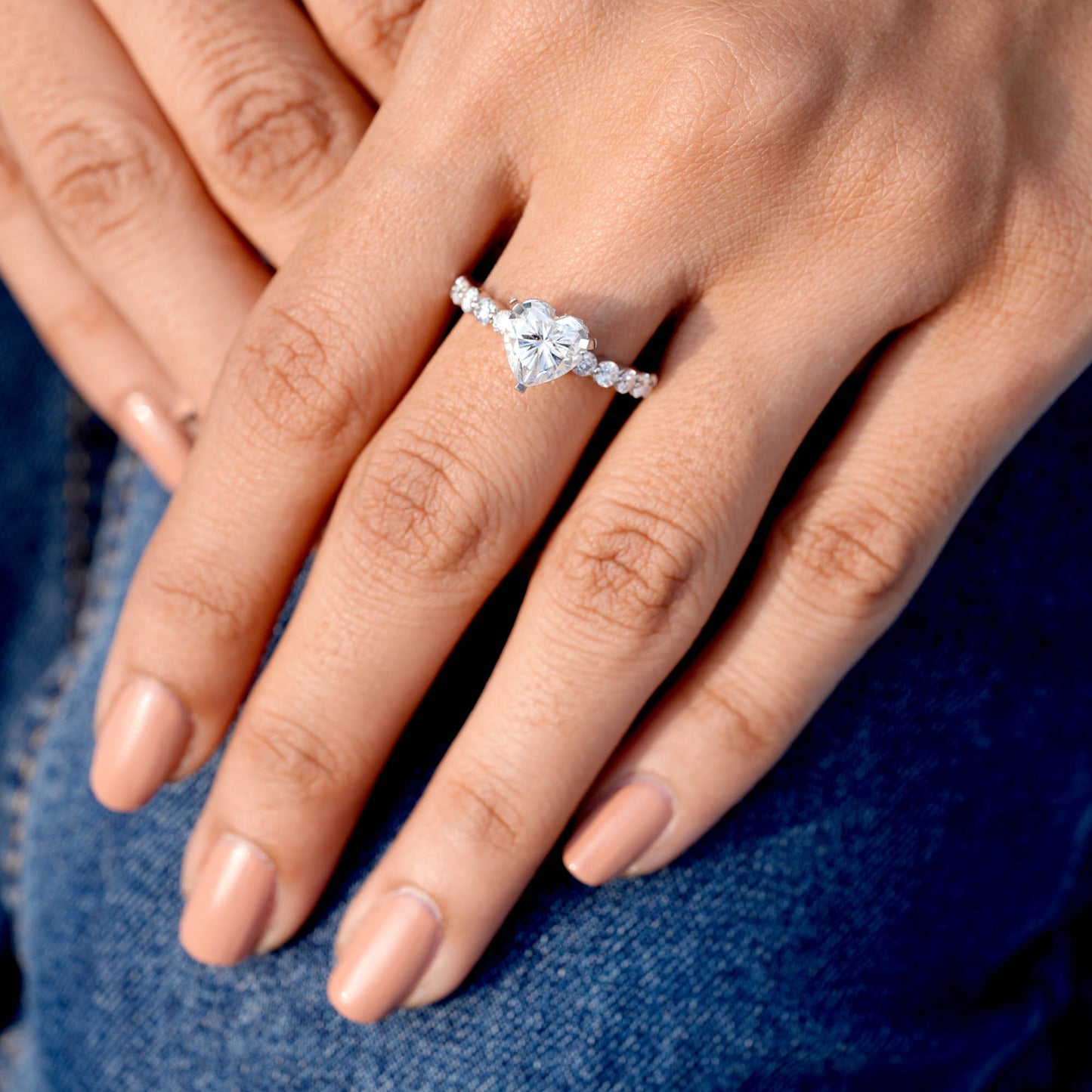 Round, Heart Cut Colorless Engagement Ring