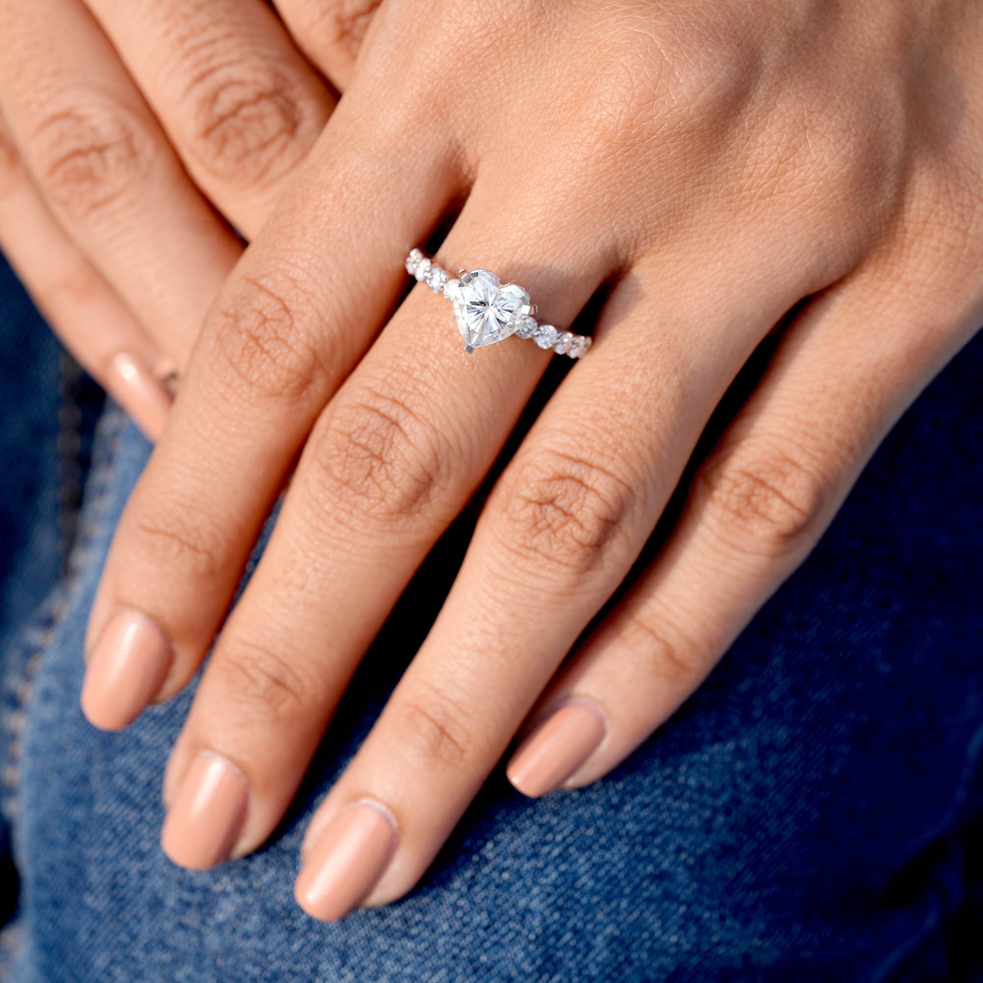 Round, Heart Cut Colorless Engagement Ring