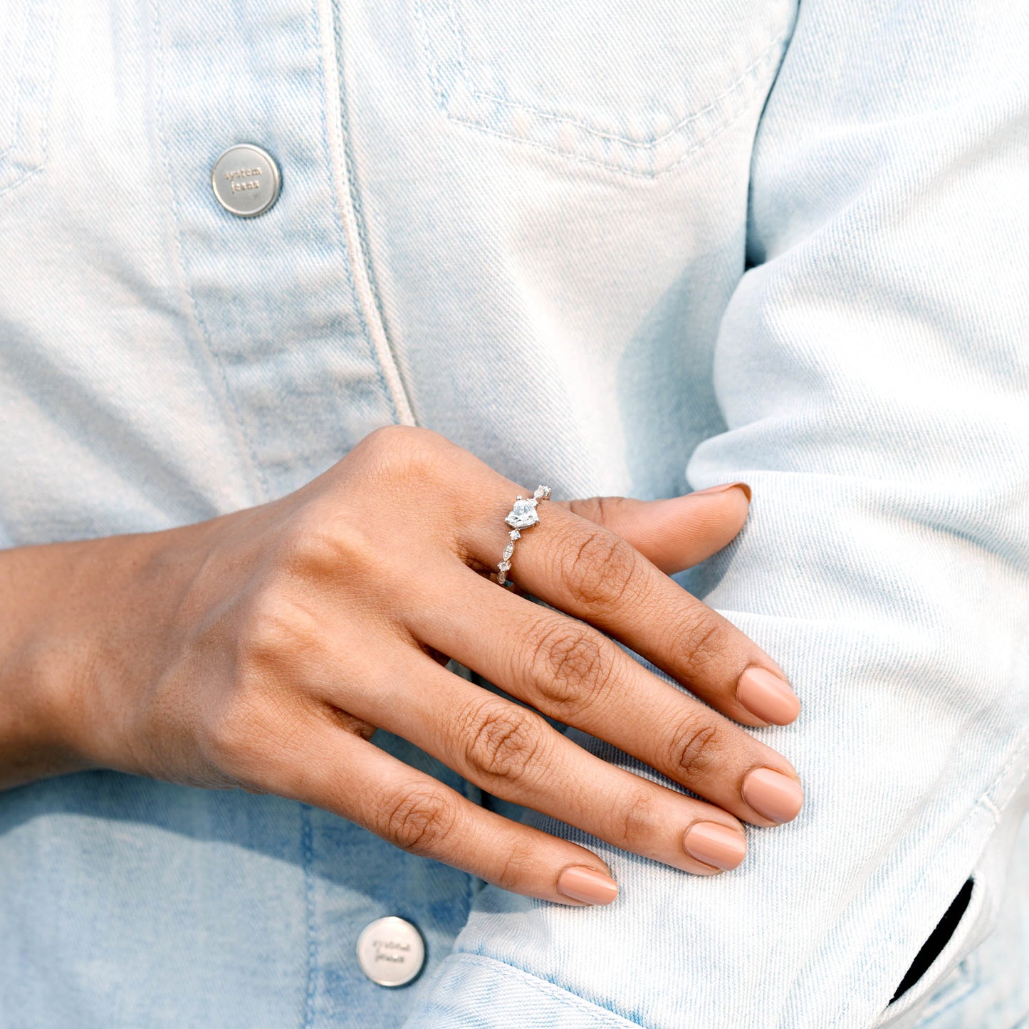 Round, Heart Cut Colorless Engagement Ring