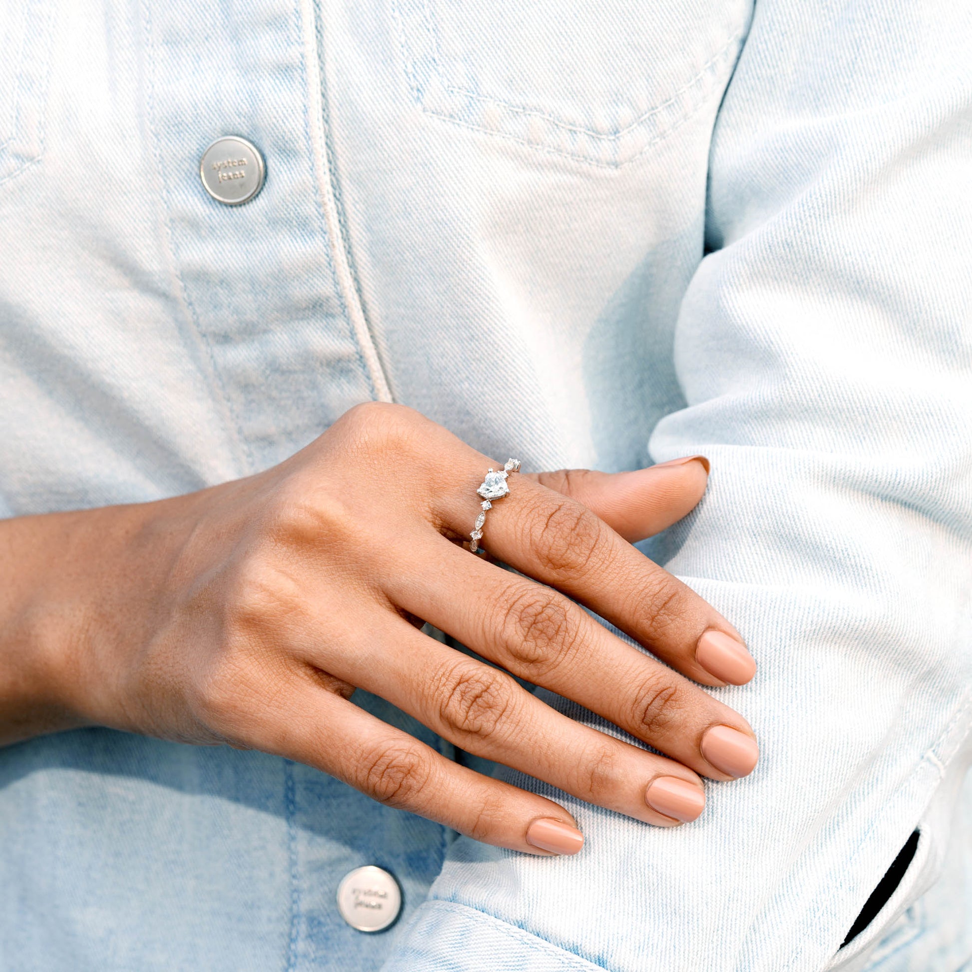 Round, Heart Cut Colorless Engagement Ring