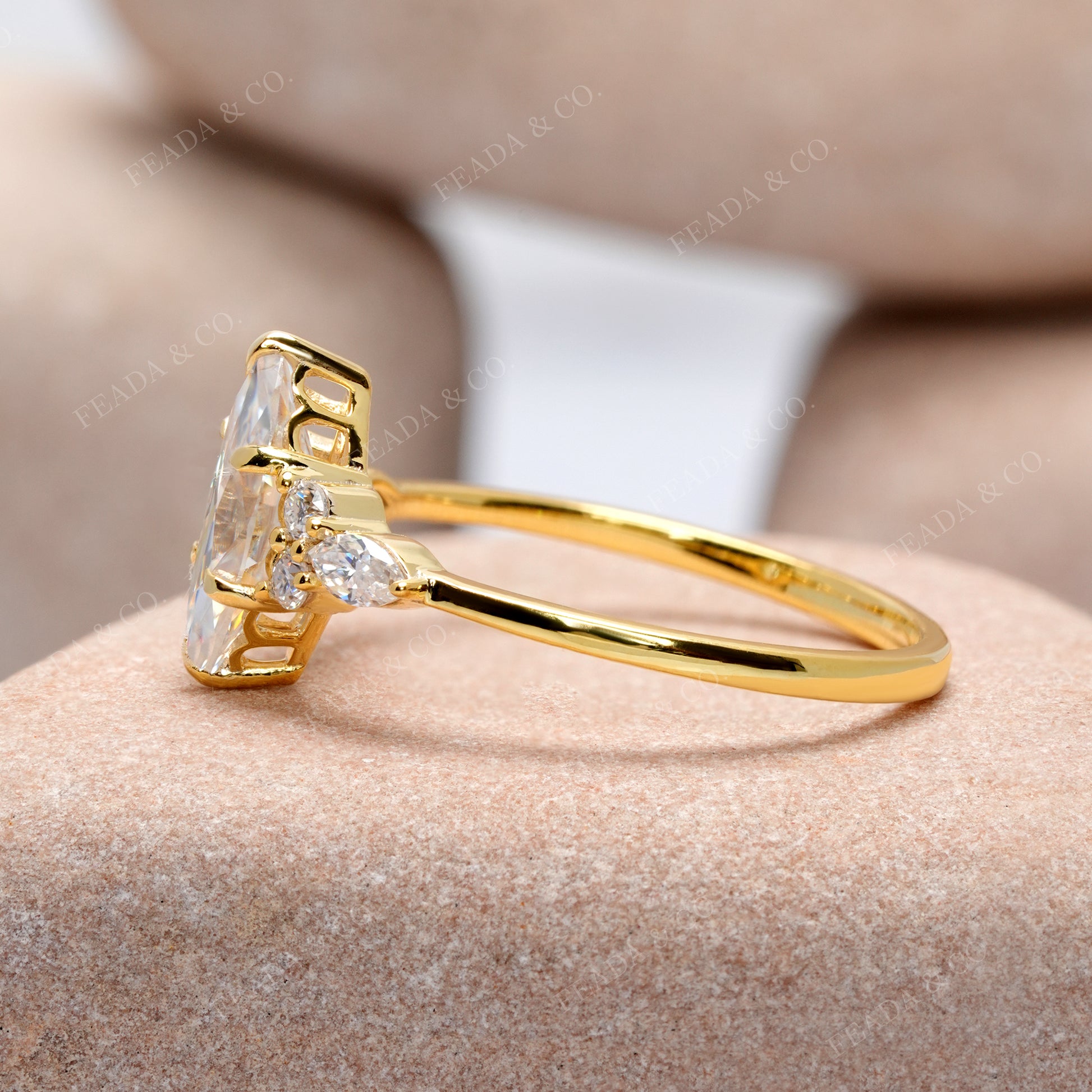 Round, Marquise Cut Colorless Engagement Ring