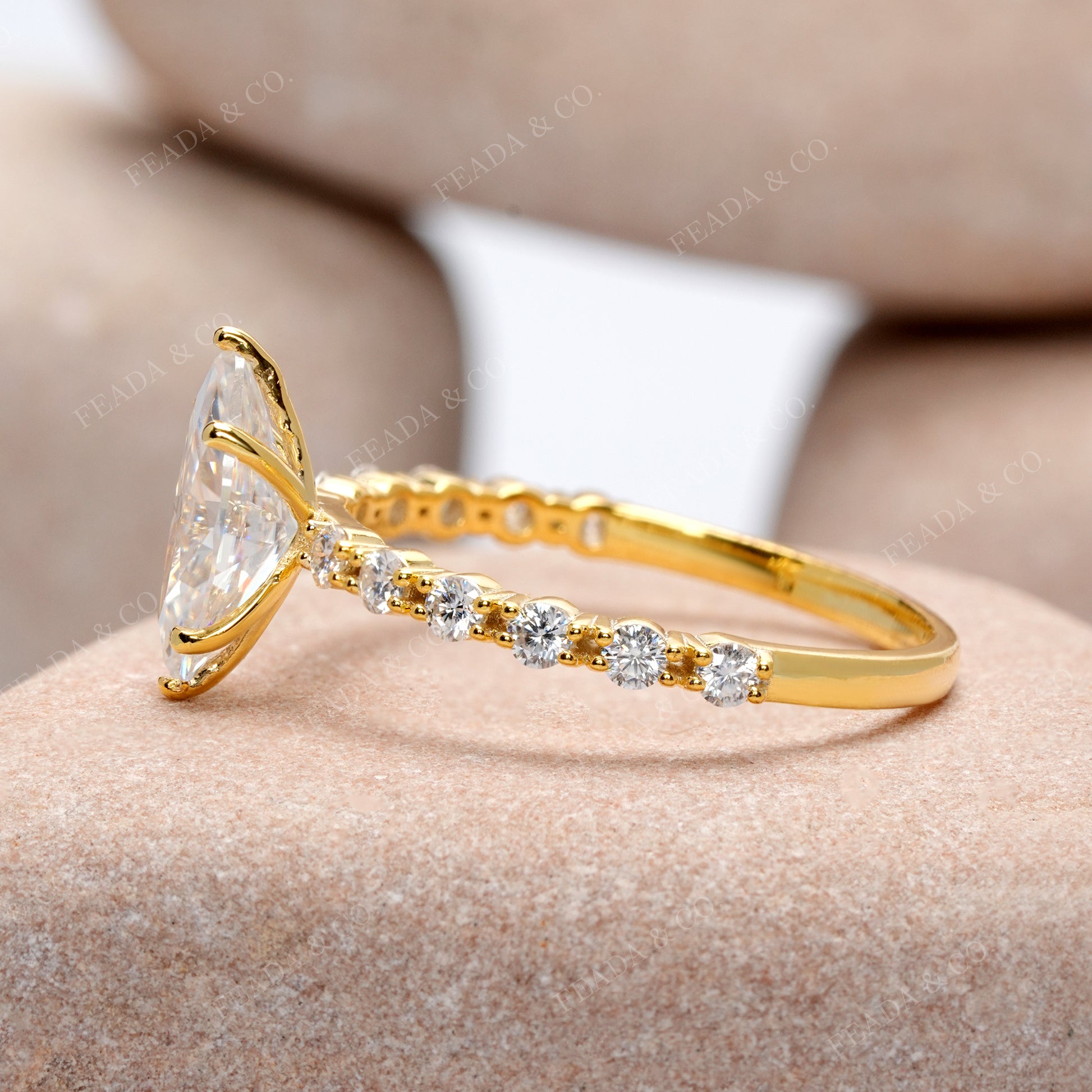 Round, Marquise Cut Colorless Engagement Ring