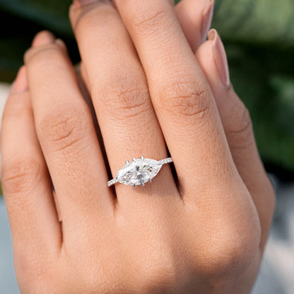 Marquise, Round Cut Colorless Engagement Ring