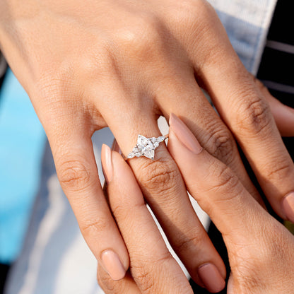 Round, Marquise Cut Colorless Engagement Ring