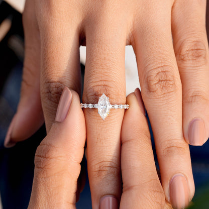 Round, Marquise Cut Colorless Engagement Ring