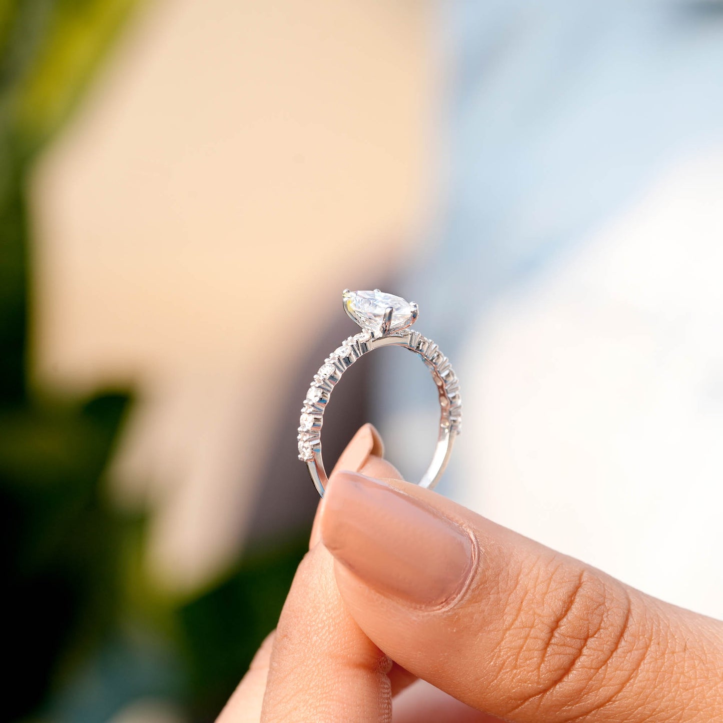 Round, Marquise Cut Colorless Engagement Ring