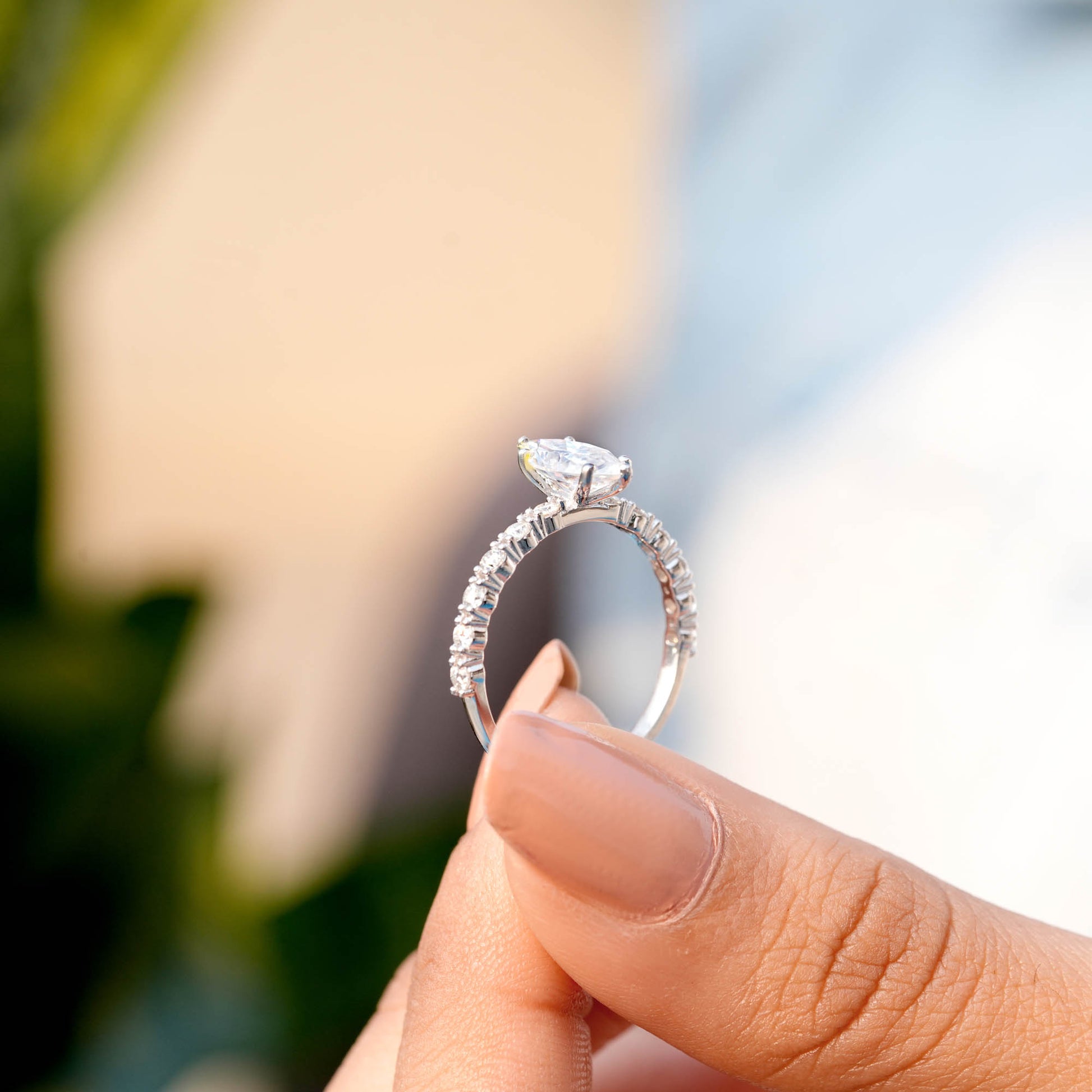 Round, Marquise Cut Colorless Engagement Ring
