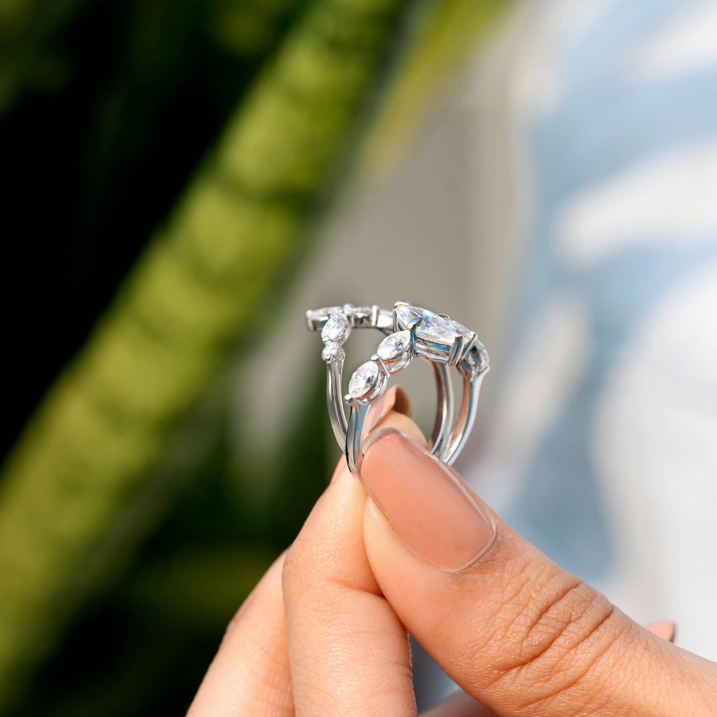 Round, Marquise Cut Colorless Engagement Ring