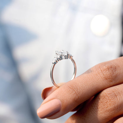 Round, Marquise Cut Colorless Engagement Ring