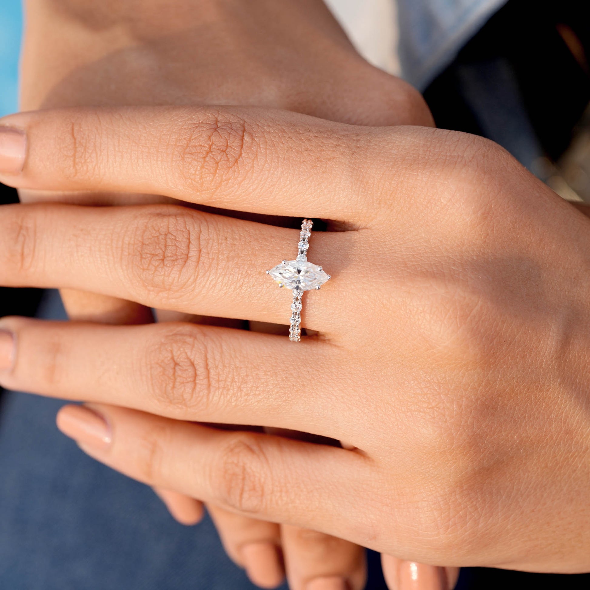 Round, Marquise Cut Colorless Engagement Ring