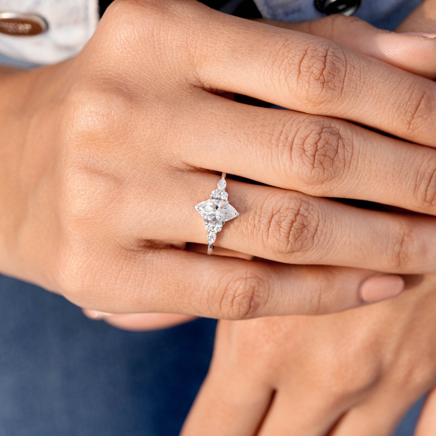 Round, Marquise Cut Colorless Engagement Ring