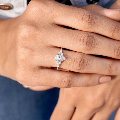 Round, Marquise Cut Colorless Engagement Ring