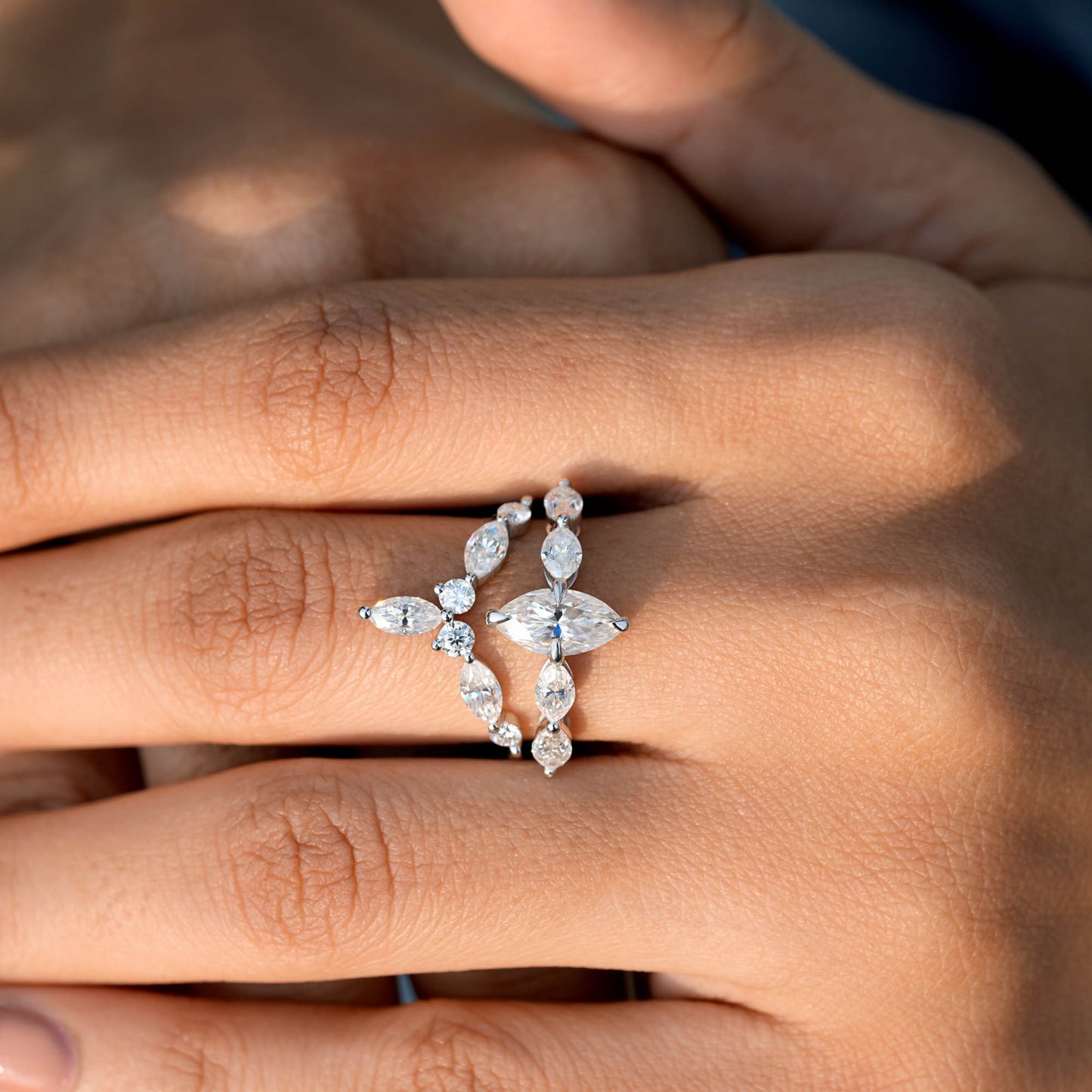 Round, Marquise Cut Colorless Engagement Ring