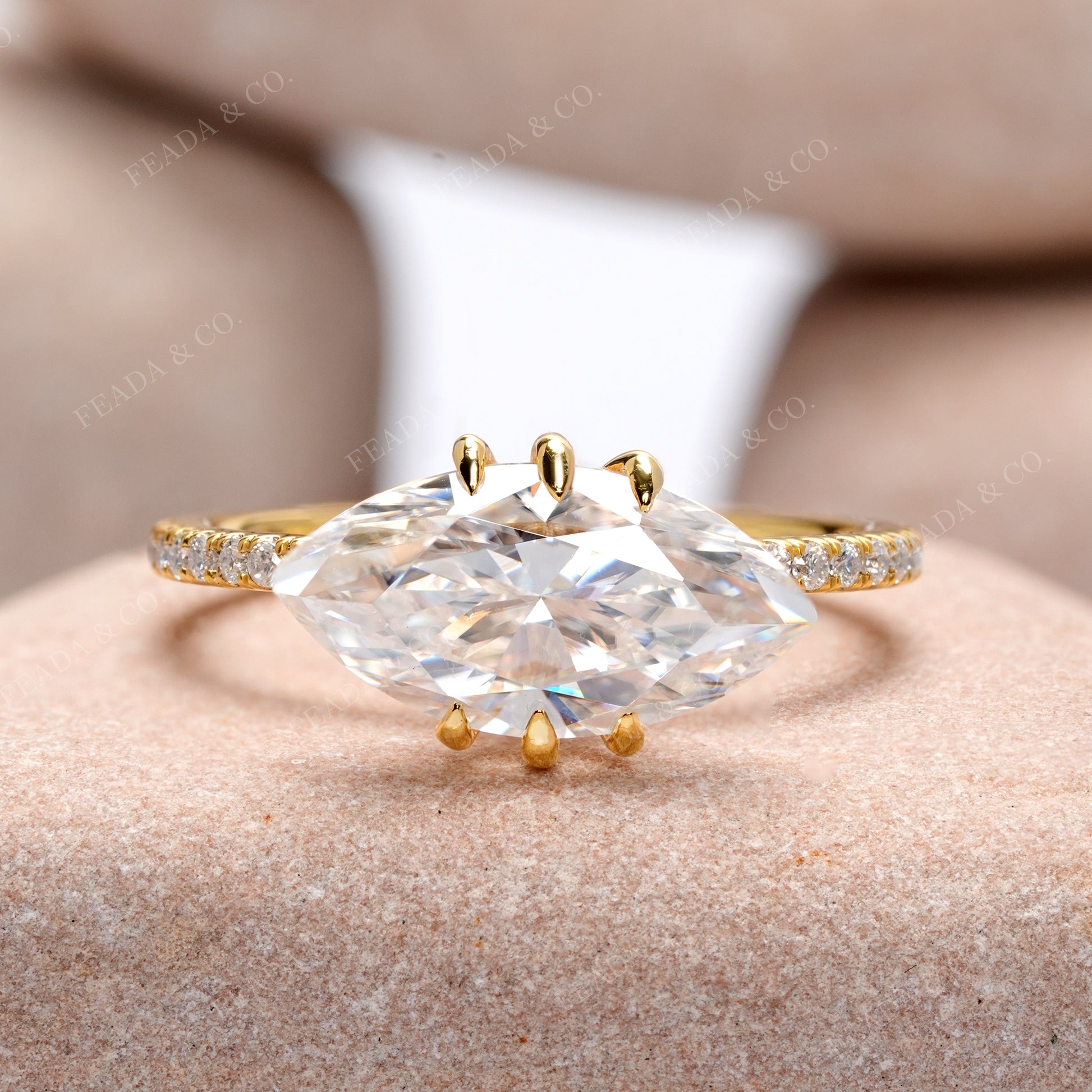 Marquise, Round Cut Colorless Engagement Ring