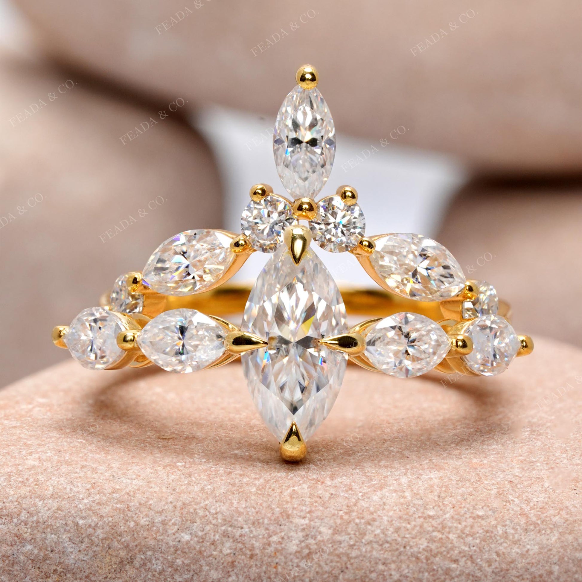 Round, Marquise Cut Colorless Engagement Ring