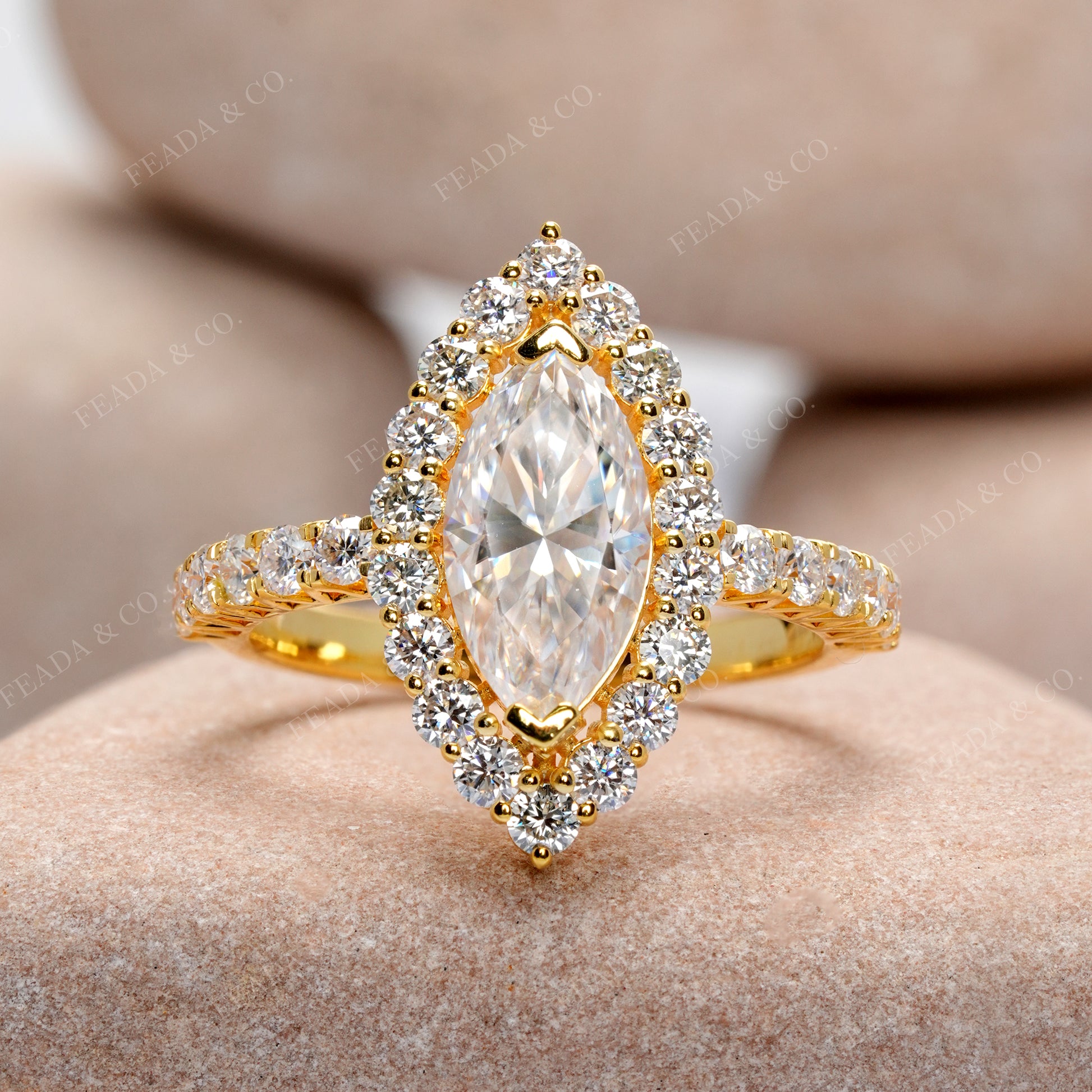 Marquise, Round Cut Colorless Engagement Ring