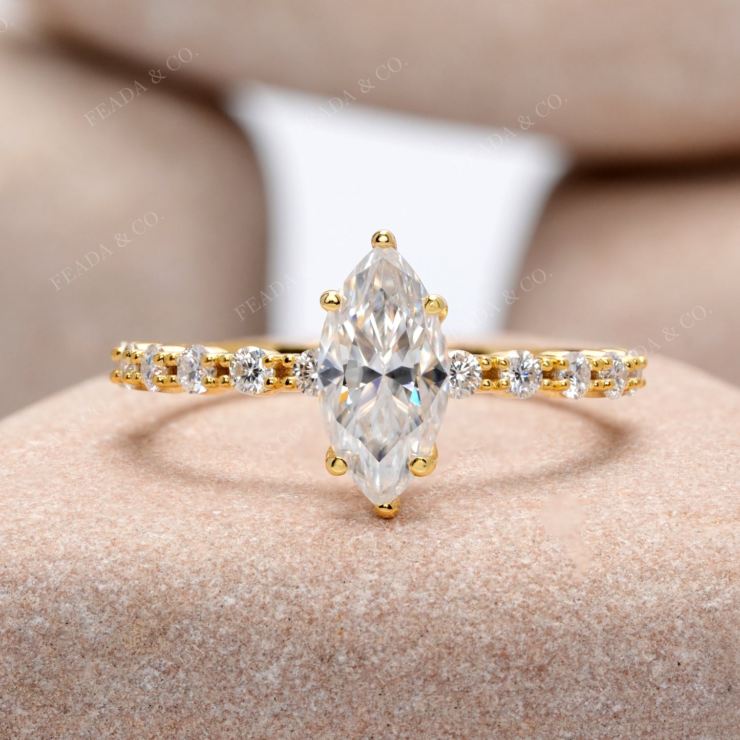 Round, Marquise Cut Colorless Engagement Ring