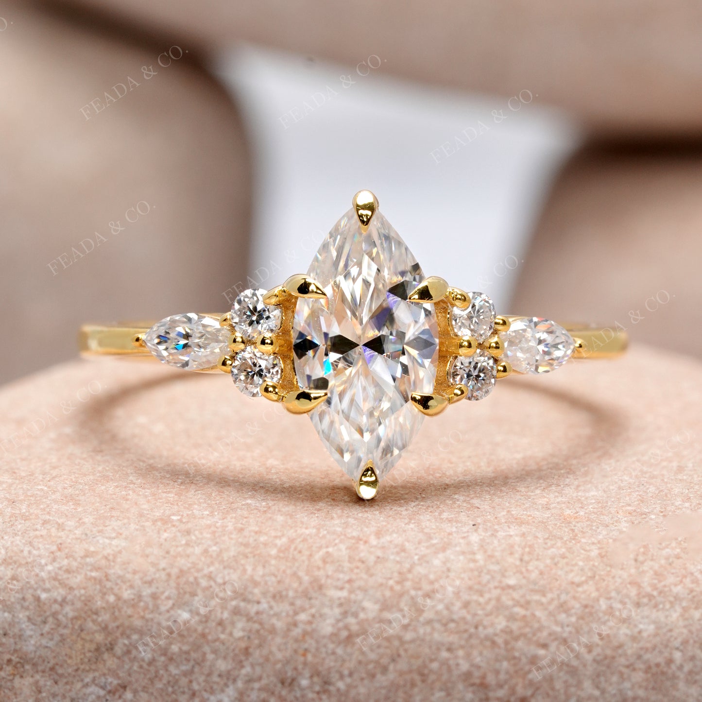 Round, Marquise Cut Colorless Engagement Ring