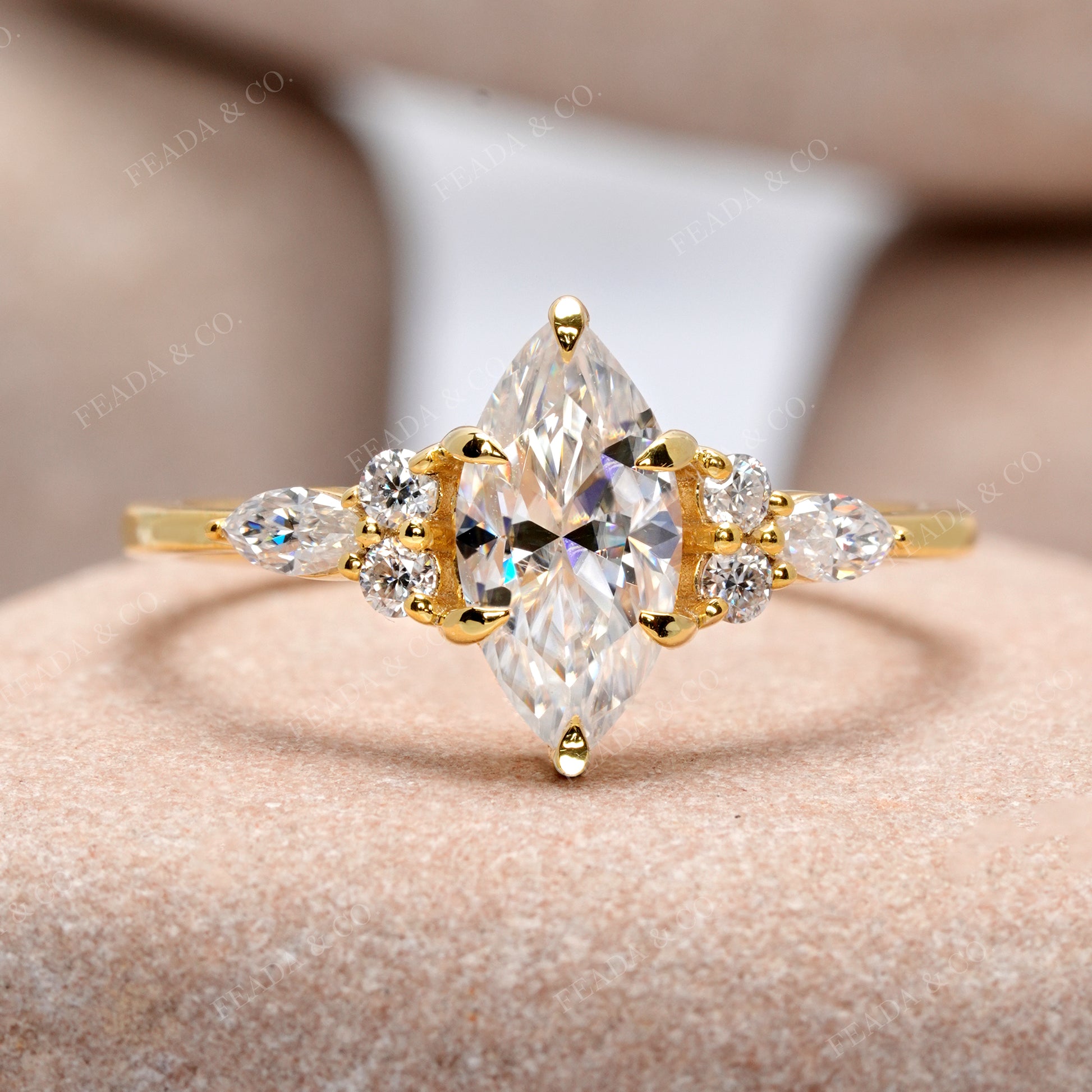 Round, Marquise Cut Colorless Engagement Ring