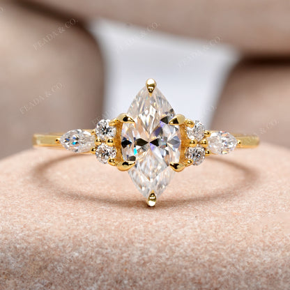 Round, Marquise Cut Colorless Engagement Ring