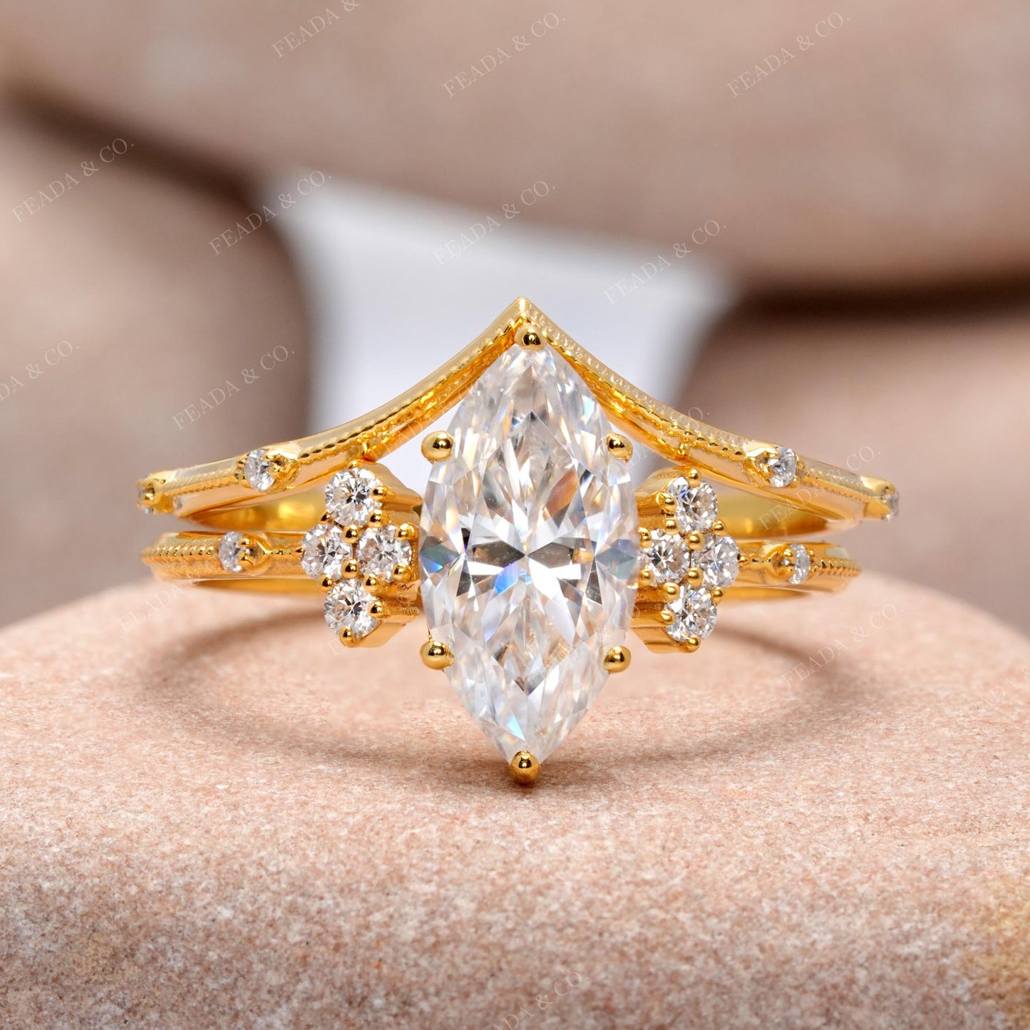 Round, Marquise Cut Colorless Engagement Ring