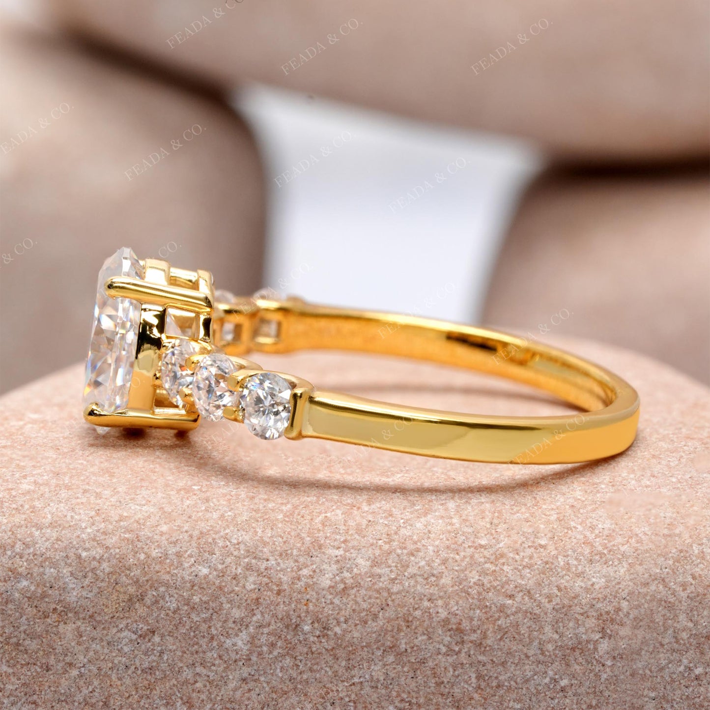 Oval, Round Cut Colorless Engagement Ring
