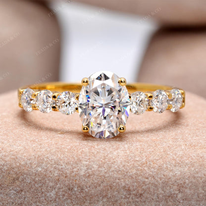 Oval, Round Cut Colorless Engagement Ring