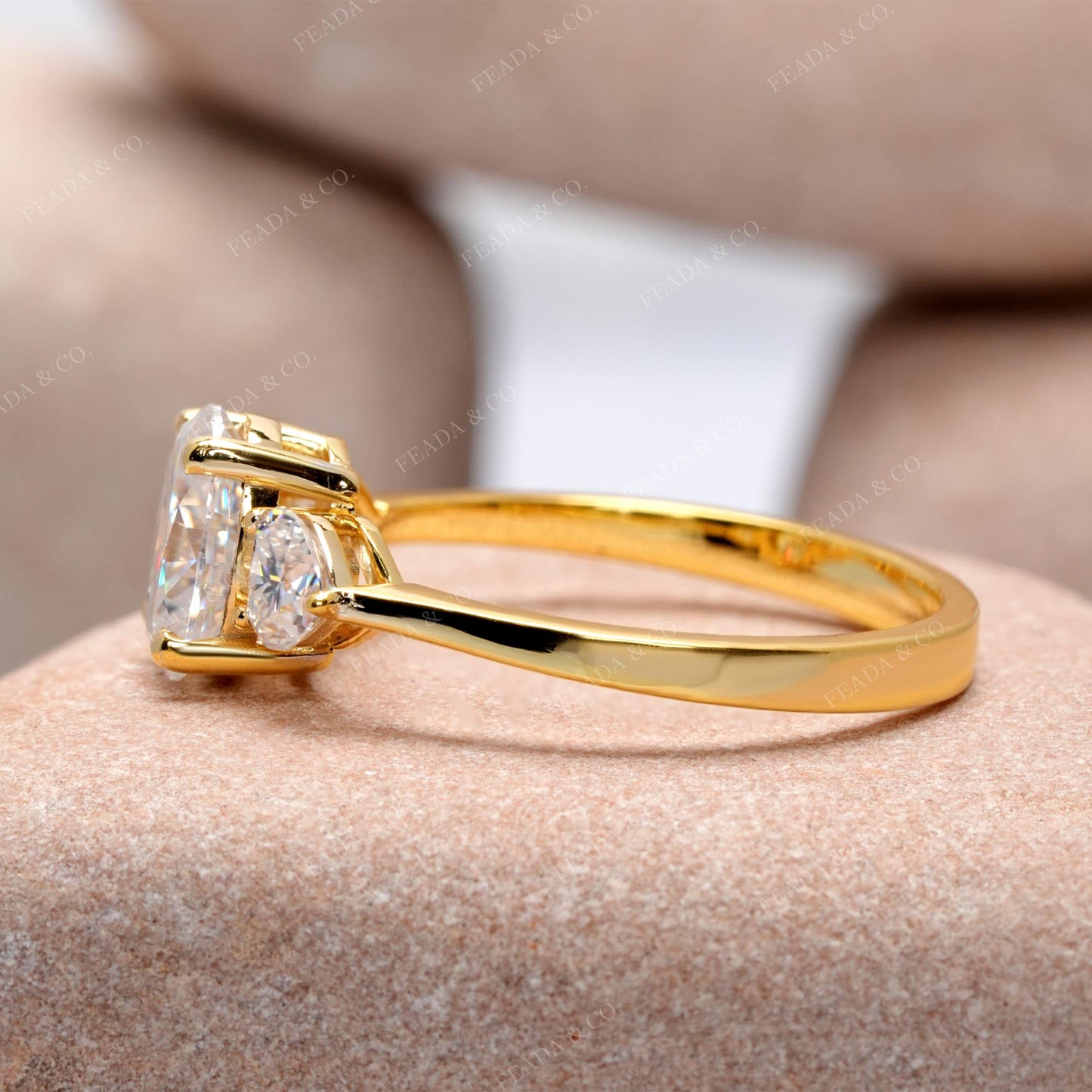 Oval, Heart Cut Colorless Engagement Ring