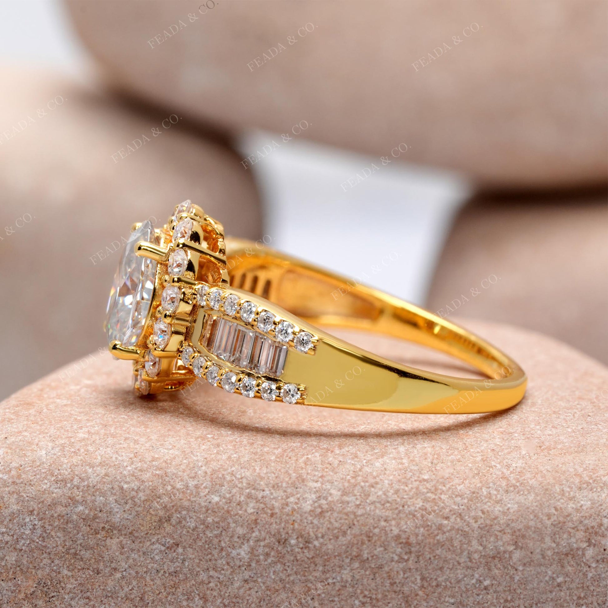 Oval, Round Baguette Cut Colorless Engagement Ring