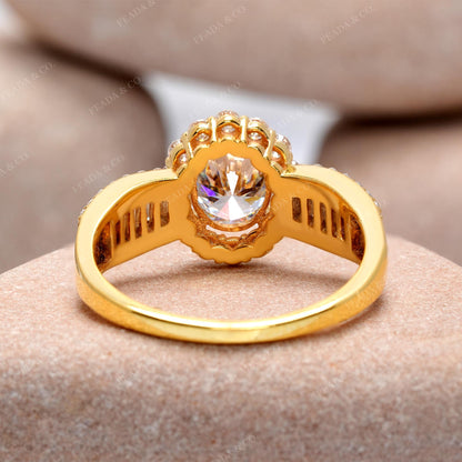 Oval, Round Baguette Cut Colorless Engagement Ring
