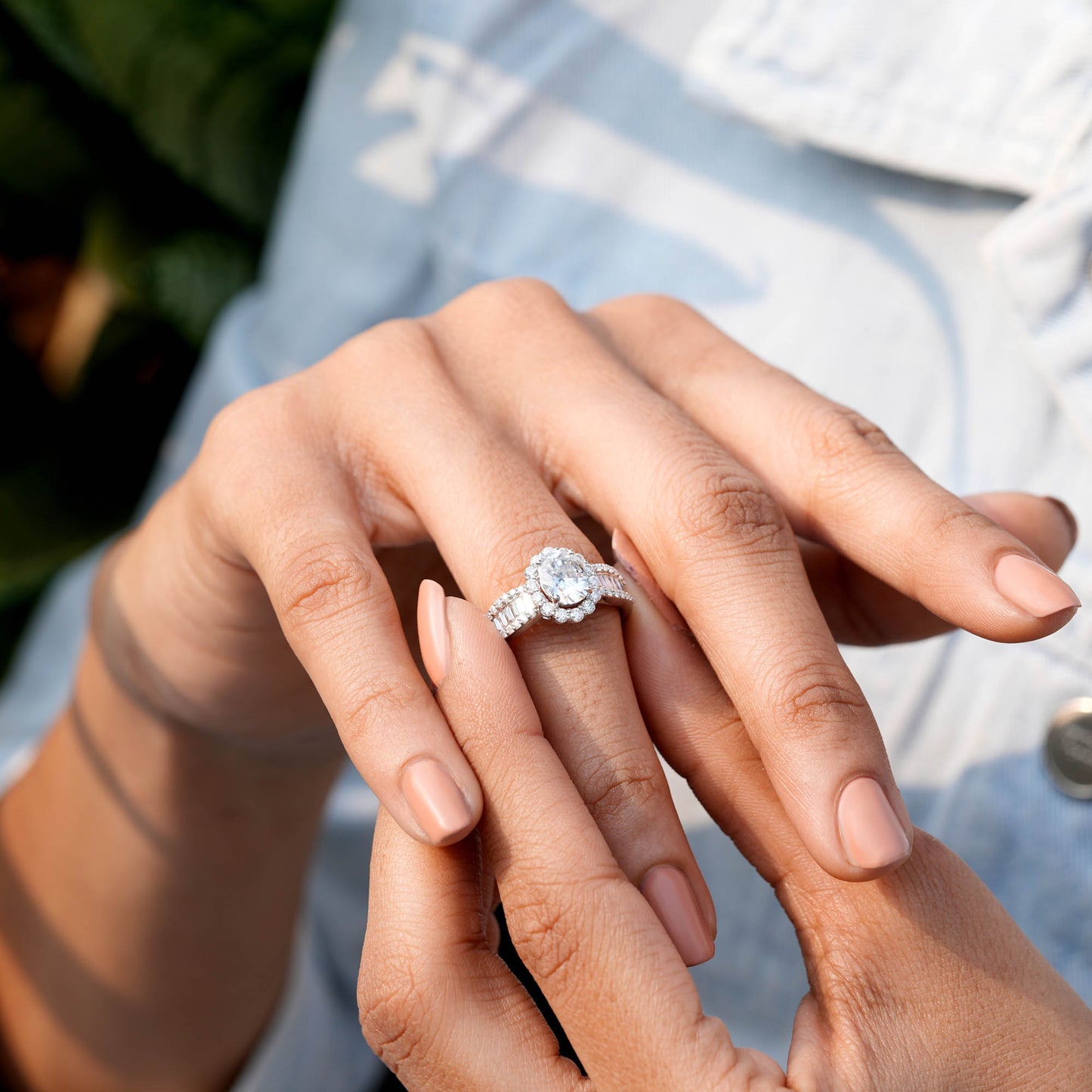 Oval, Round Baguette Cut Colorless Engagement Ring