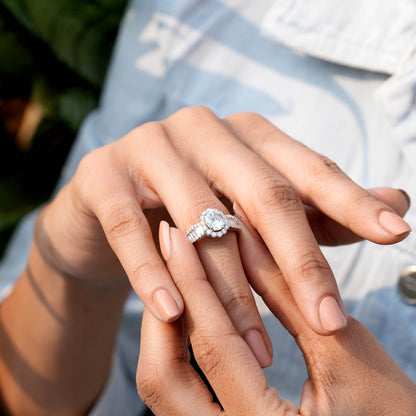 Oval, Round Baguette Cut Colorless Engagement Ring