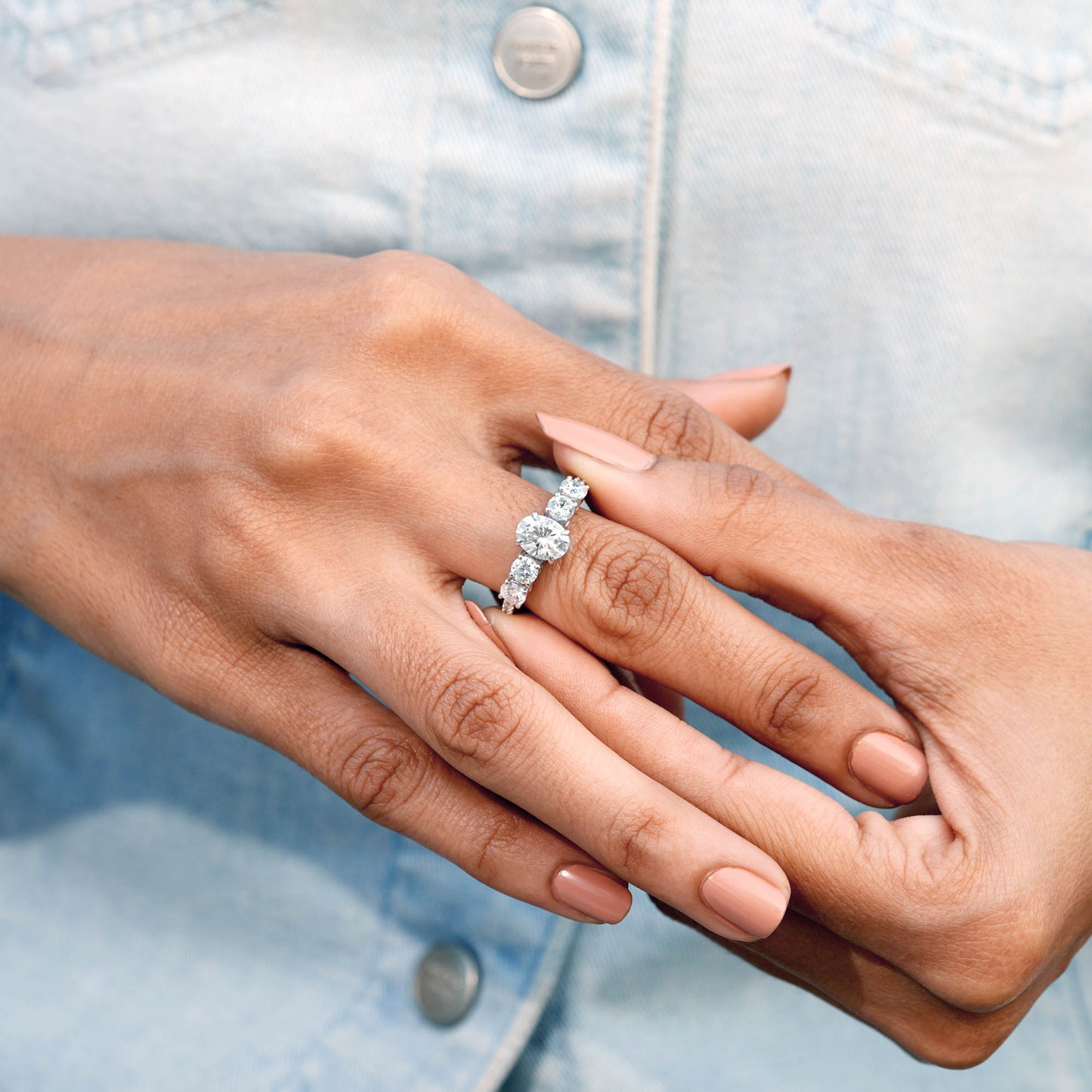 Round, Oval Cut Colorless Engagement Ring