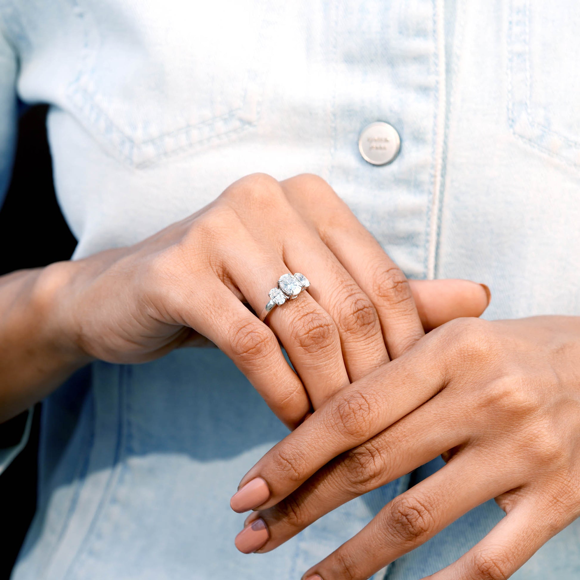 Oval Cut Colorless Engagement Ring