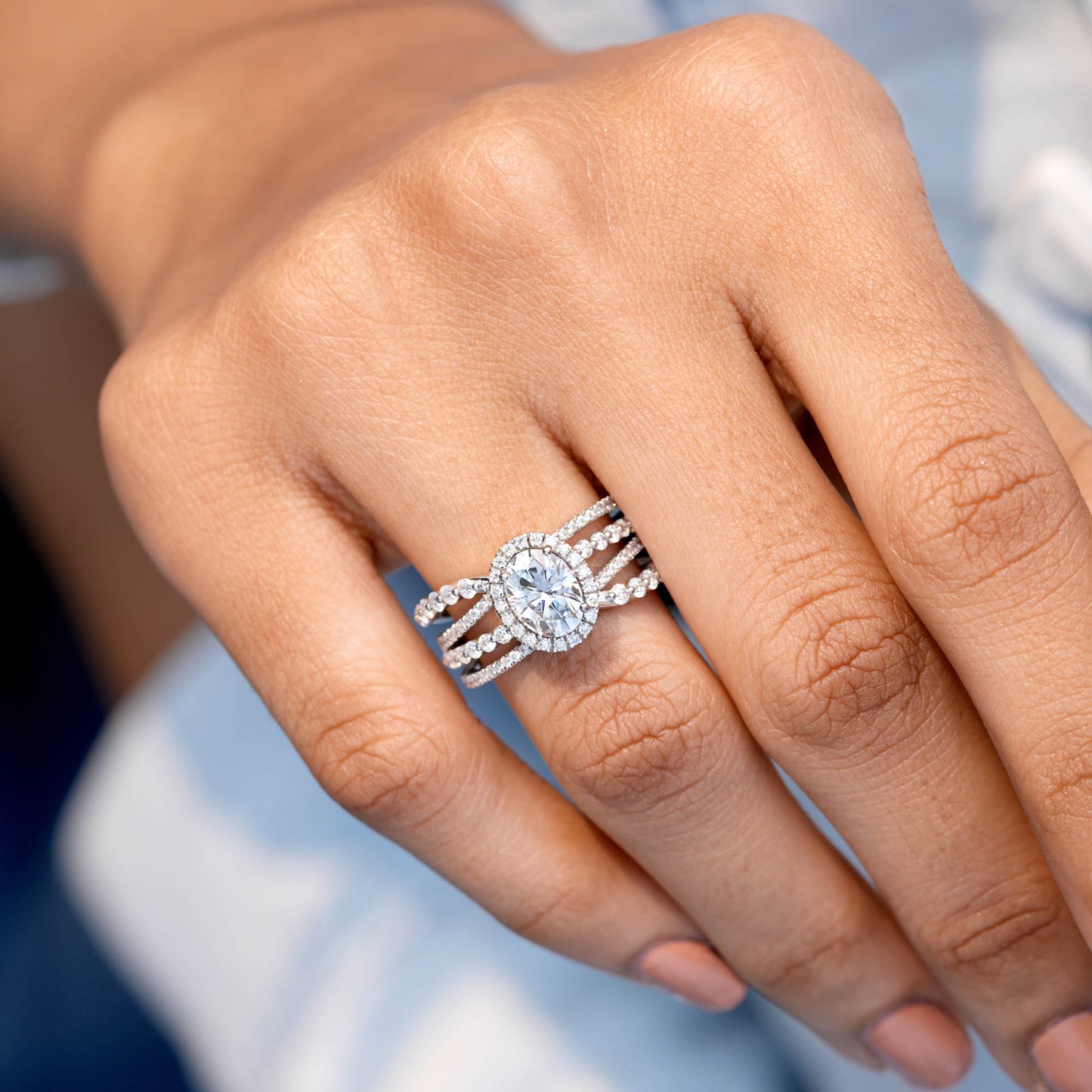 Round, Oval Cut Colorless Engagement Ring
