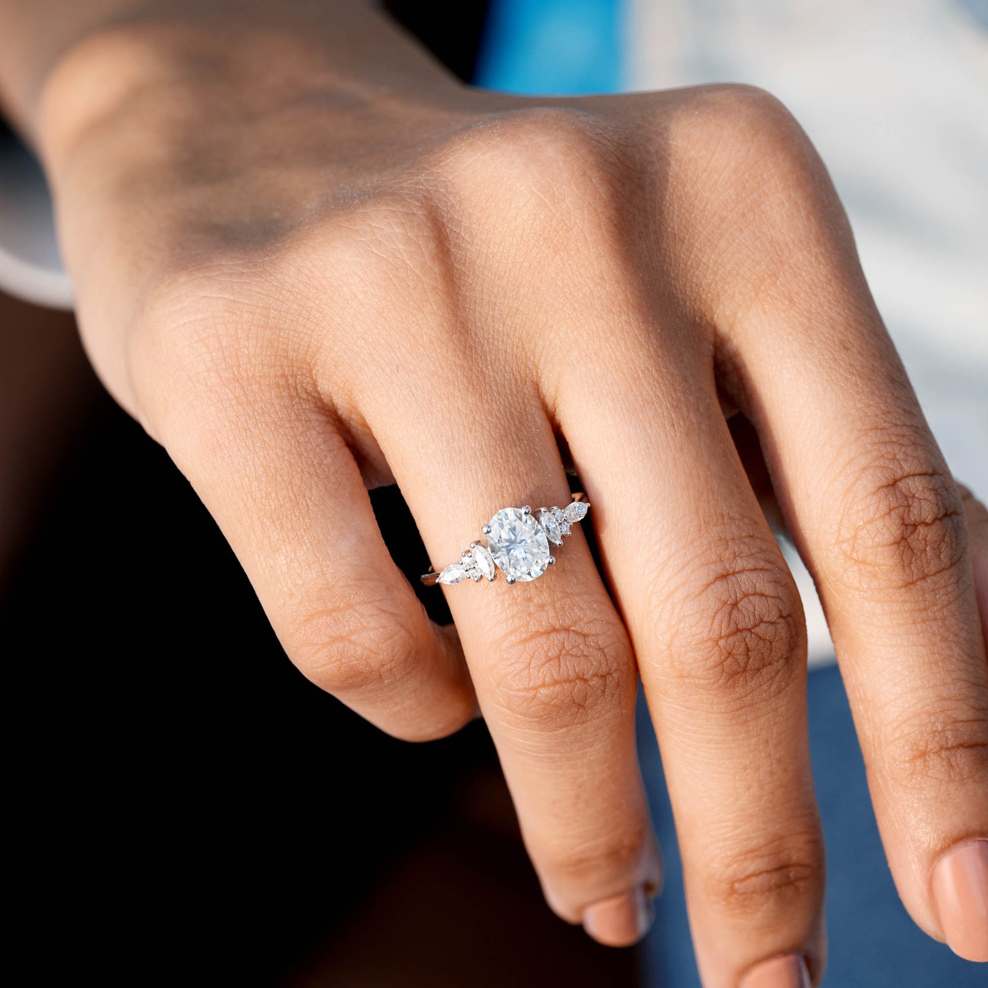 Round, Oval, Marquise Cut Colorless Engagement Ring