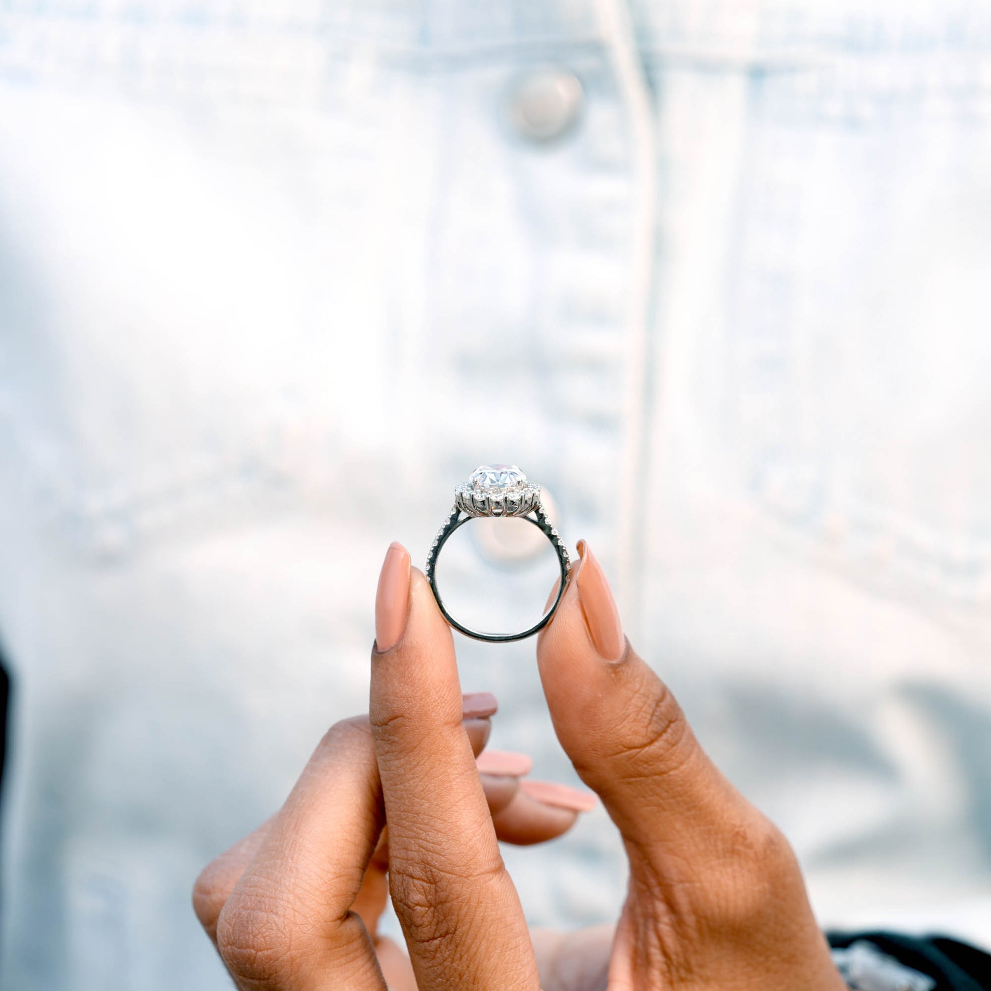 Round, Oval Cut Colorless Engagement Ring