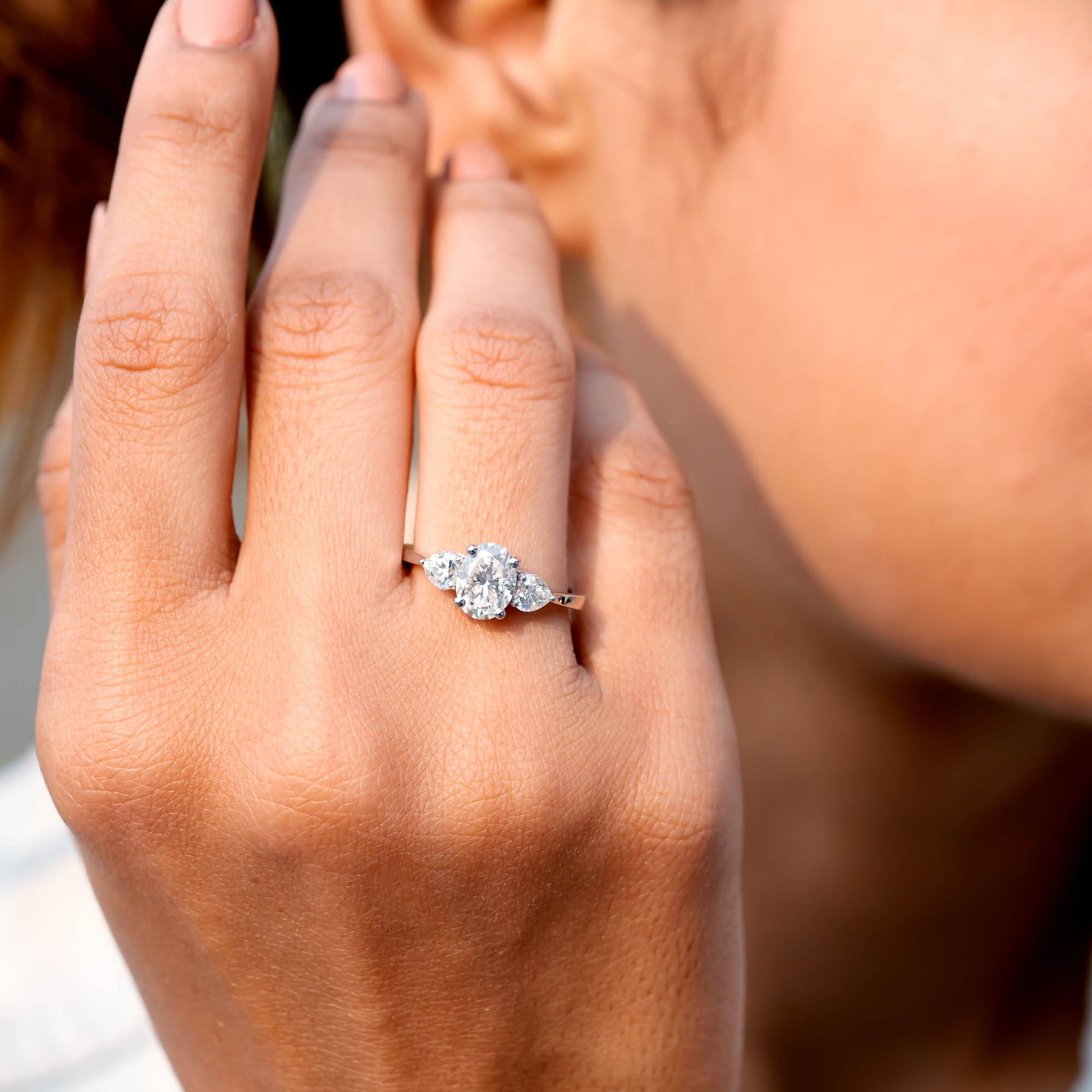 Oval, Heart Cut Colorless Engagement Ring
