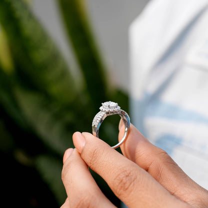 Oval, Round Baguette Cut Colorless Engagement Ring